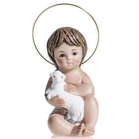Jesuskind aus Gips mit Lamm 20 cm