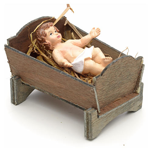 Baby Jesus in cradle, resin 9cm 1