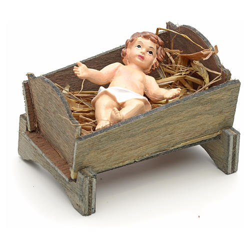 Baby Jesus in cradle, resin 9cm 2