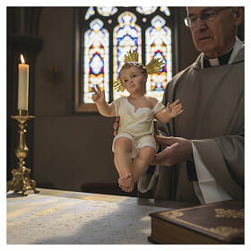 Gesù Bambino 35 cm in pasta di legno dec. fine