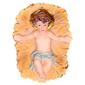 Gesù Bambino in culla resina h 19 cm