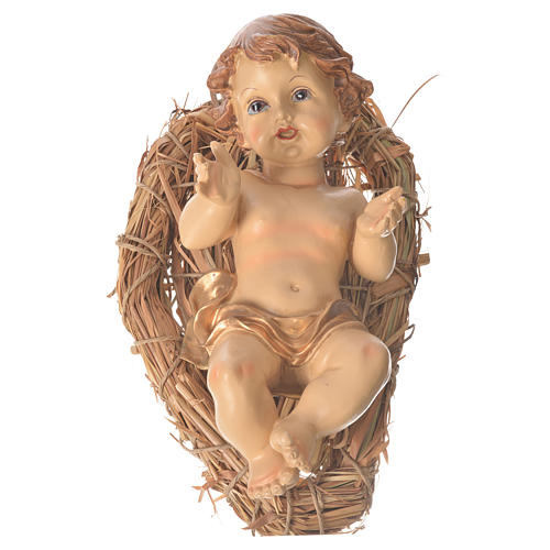 Baby Jesus resin figurine laying on a straw cradle, 25cm 1