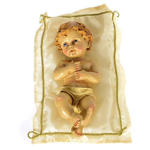 Niño Jesús en almohada con aureola, 25 cm resina 1