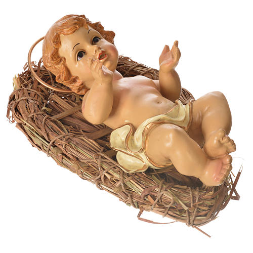 Baby Jesus figurine in straw cradle 25cm 3