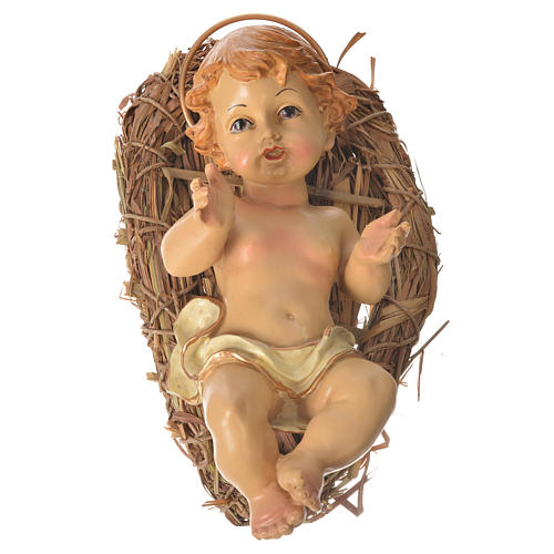 Baby Jesus figurine in straw cradle 25cm 1