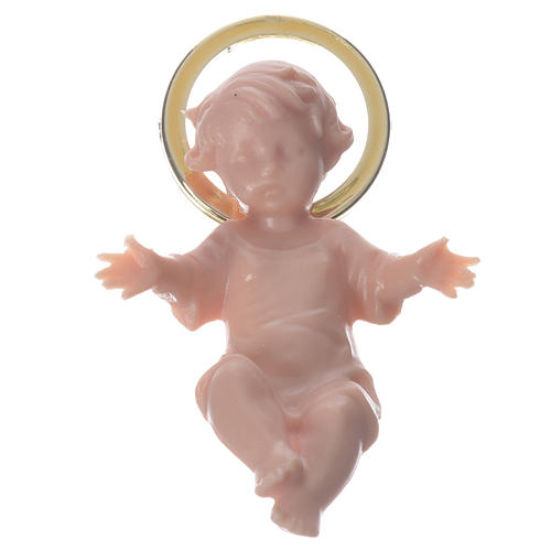 Jesuskind aus Plastik mit goldene Aureole 5cm 1