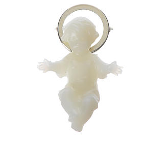 Christkindstatuen: Fluoriszierendes Christkind goldenen Heiligenschein 4cm