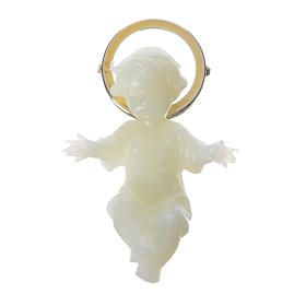 Christkindstatuen: Fluoriszierendes Christkind goldenen Heiligenschein 5cm