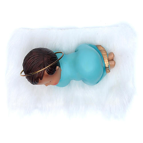 Sleeping Baby Jesus with halo 7,5 cm in resin, blue 3