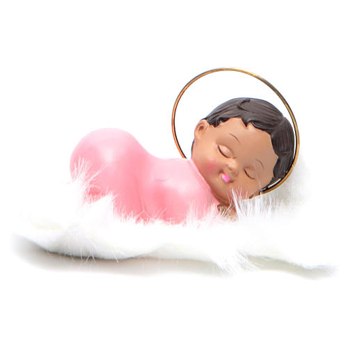 Sleeping Baby Jesus with halo 7,5 cm in resin, pink 1