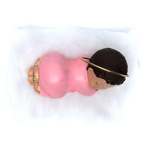 Sleeping Baby Jesus with halo 7,5 cm in resin, pink 3