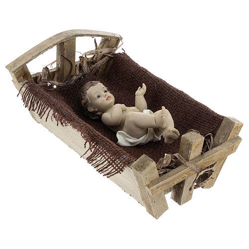Dzieciątko Jezus w drewnianej kołysce żywica 25 cm (rzeczywista h) 4