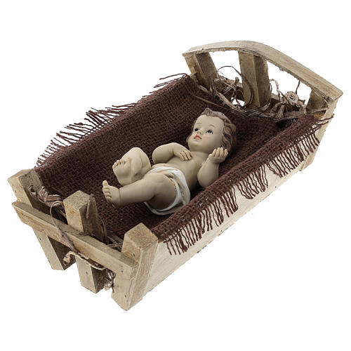 Baby Jesus in manger, resin wood 25 cm (real h) 3