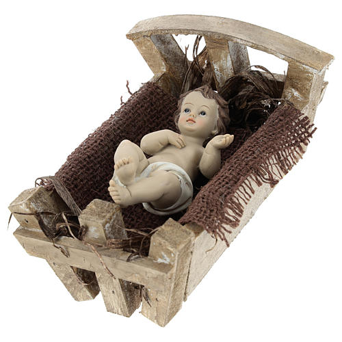 Baby Jesus in wood manger, resin 16 cm (real h) 3