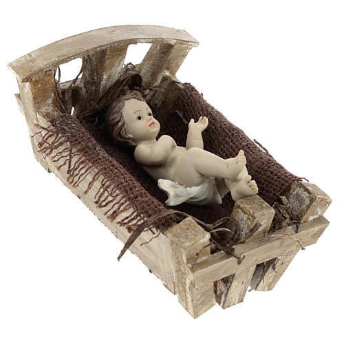 Baby Jesus in wood manger, resin 16 cm (real h) 4