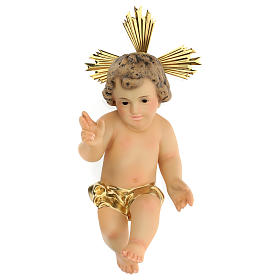 Baby Jesus with rays in wood paste, 8 inches elegant finish