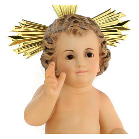 Baby Jesus with rays in wood paste, 12 inches elegant finish