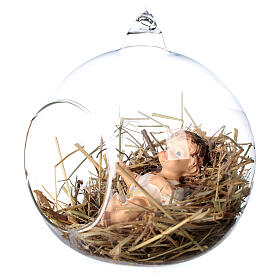 Baby Jesus statue 8 cm inside a glass ball 12 cm