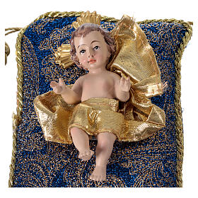 Baby Jesus statue with cushion 10 cm blue gold