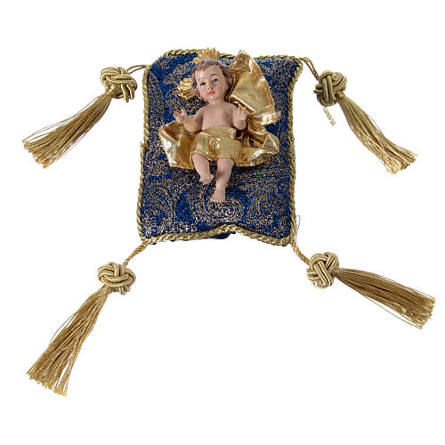 Baby Jesus statue with cushion 10 cm blue gold 1