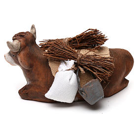 Boeuf couché harnaché crèche 10 cm