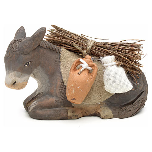 Donkey sitting down with harness for nativity scene 10 cm 1