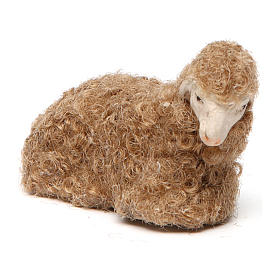 Ovelha lã agachada presépio 14 cm