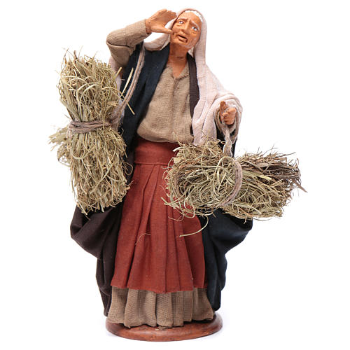 Countrywoman with straw bundles for nativity scene 14 cm 1