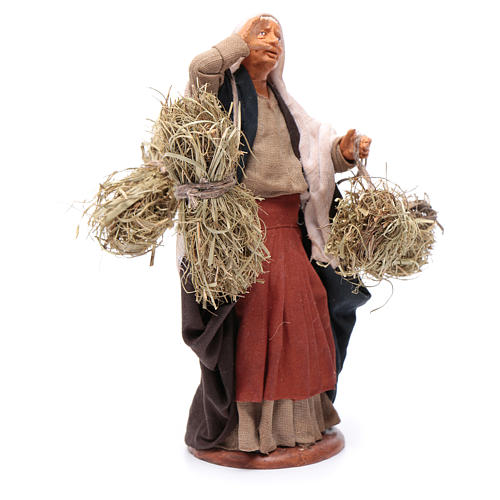 Countrywoman with straw bundles for nativity scene 14 cm 3
