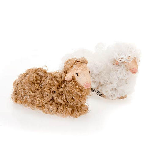 Mouton laine couché crèche 10 cm 1
