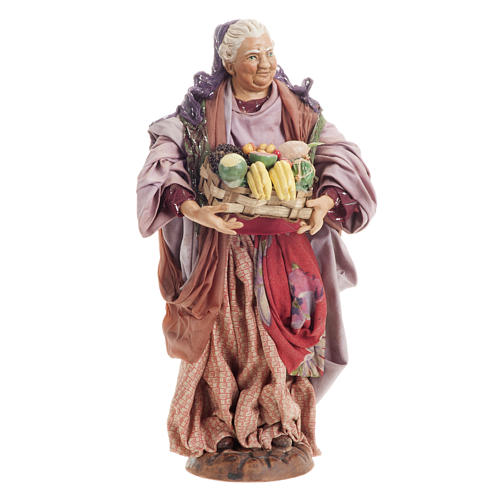 Mulher com cesta de fruta para presépio napolitano figuras 30 cm altura média 1