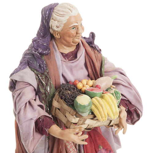 Mulher com cesta de fruta para presépio napolitano figuras 30 cm altura média 2
