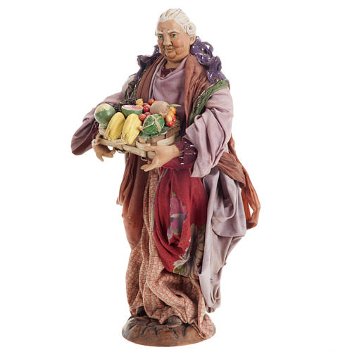 Mulher com cesta de fruta para presépio napolitano figuras 30 cm altura média 3