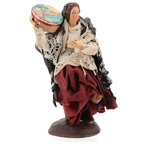 Neapolitan nativity figurine, woman with tambourine 18cm 1