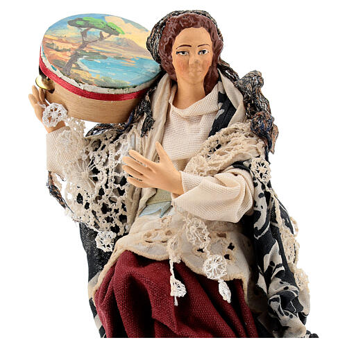 Neapolitan nativity figurine, woman with tambourine 18cm 2