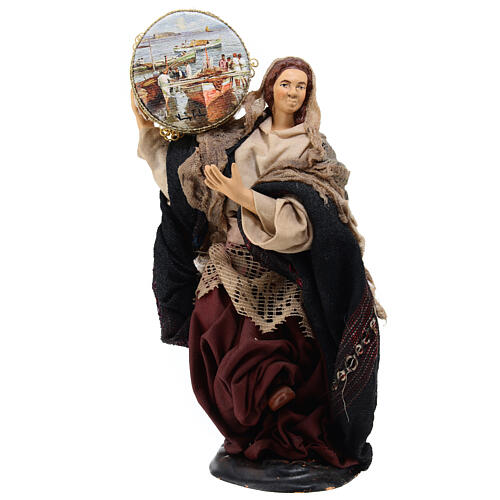 Neapolitan nativity figurine, woman with tambourine 18cm 6