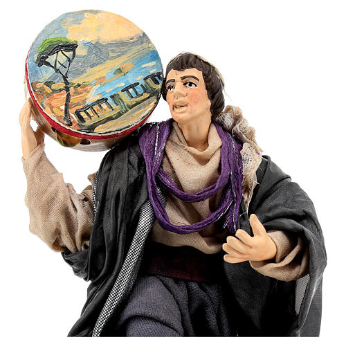 Neapolitan nativity figurine, man with tambourine 18cm 2