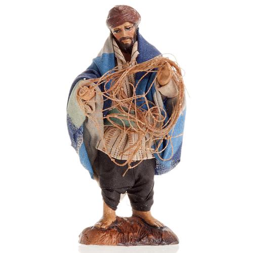 Neapolitan Nativity figurine, Fisherman with fish net 8cm 1