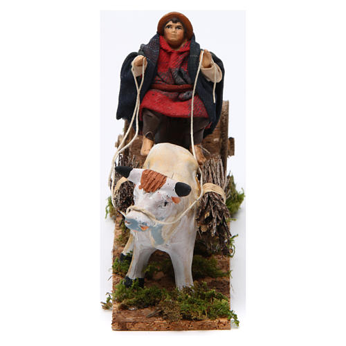 Neapolitan Nativity figurine, Man with cart and ox 8cm 3