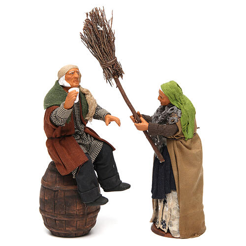 Nativity scene figurines, drunk man and woman with broom 14cm 1
