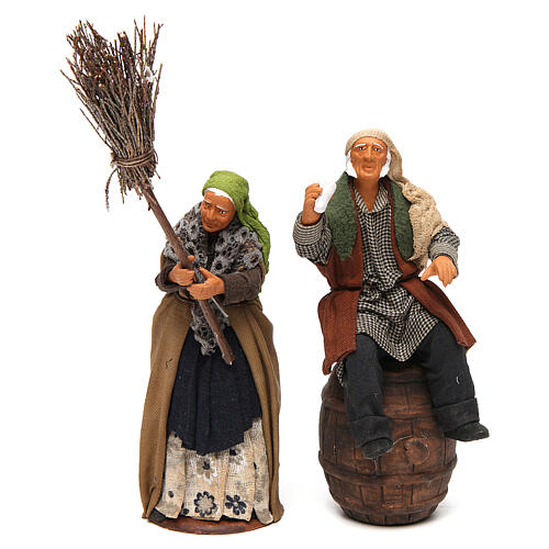 Nativity scene figurines, drunk man and woman with broom 14cm 2