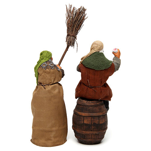 Nativity scene figurines, drunk man and woman with broom 14cm 3