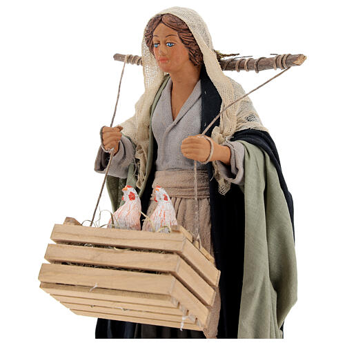 Neapolitan Nativity figurine, woman with hen cage, 24 cm 2