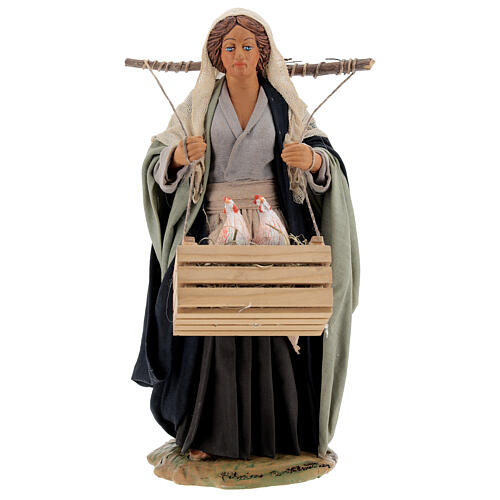 Neapolitan Nativity figurine, woman with hen cage, 24 cm 1