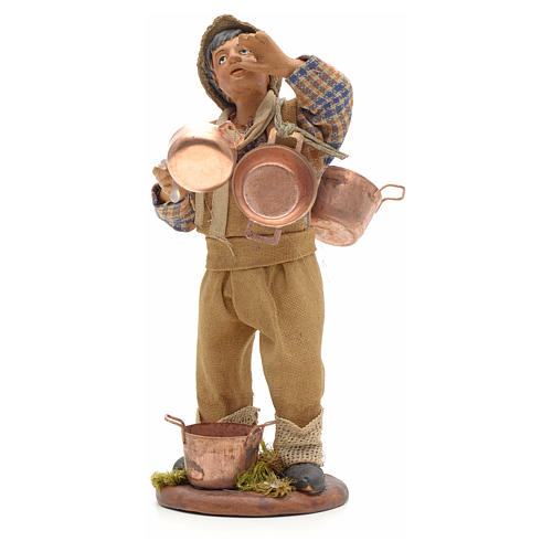 Neapolitan Nativity figurine, young boy with copper pans, 14cm 2