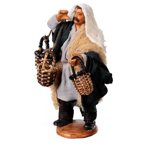 Neapolitan Nativity figurine, man carrying baskets, 10 cm 2