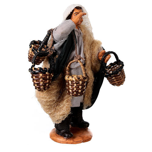 Neapolitan Nativity figurine, man carrying baskets, 10 cm 3