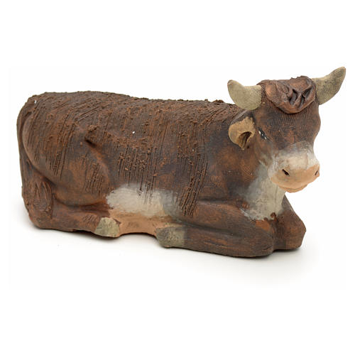 Bue terracotta seduto 10 cm presepe Napoli 1
