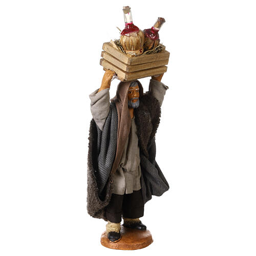 Neapolitan Nativity figurine, man carrying flasks, 10 cm 3