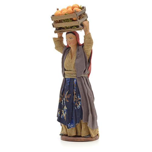 Neapolitan Nativity figurine, woman with orange basket on head, 2